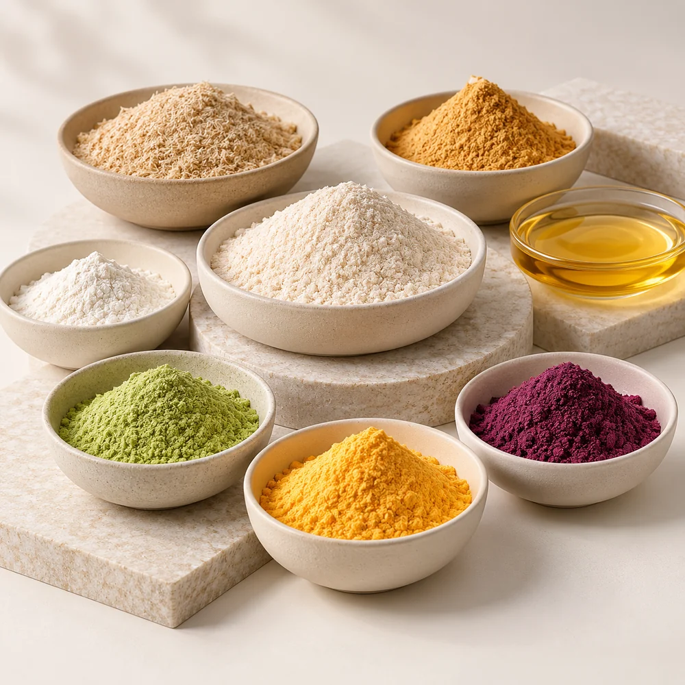 Tocopherol–Tocopheryl Succinate–Rice–Fruit–Oil Powder Blend ingredient composition concept