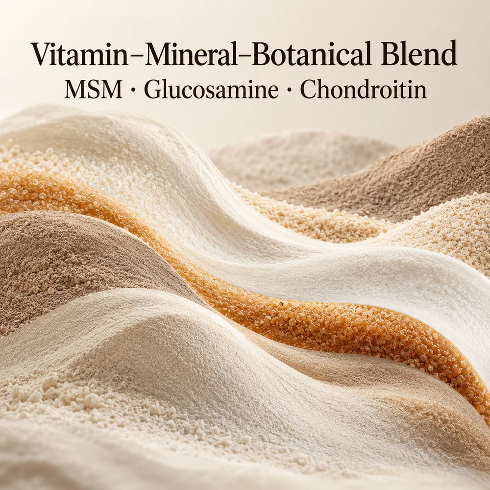 Vitamin–Mineral–Botanical–MSM–Glucosamine–Chondroitin Blend ingredient composition concept