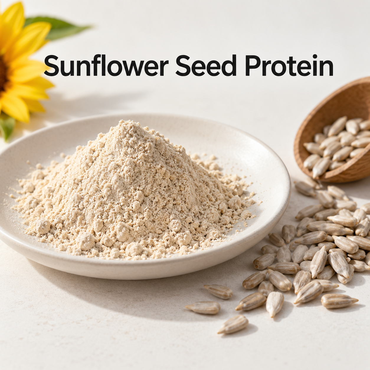 Sunflower Seed Protein ingredient visual with powder and seed kernels
