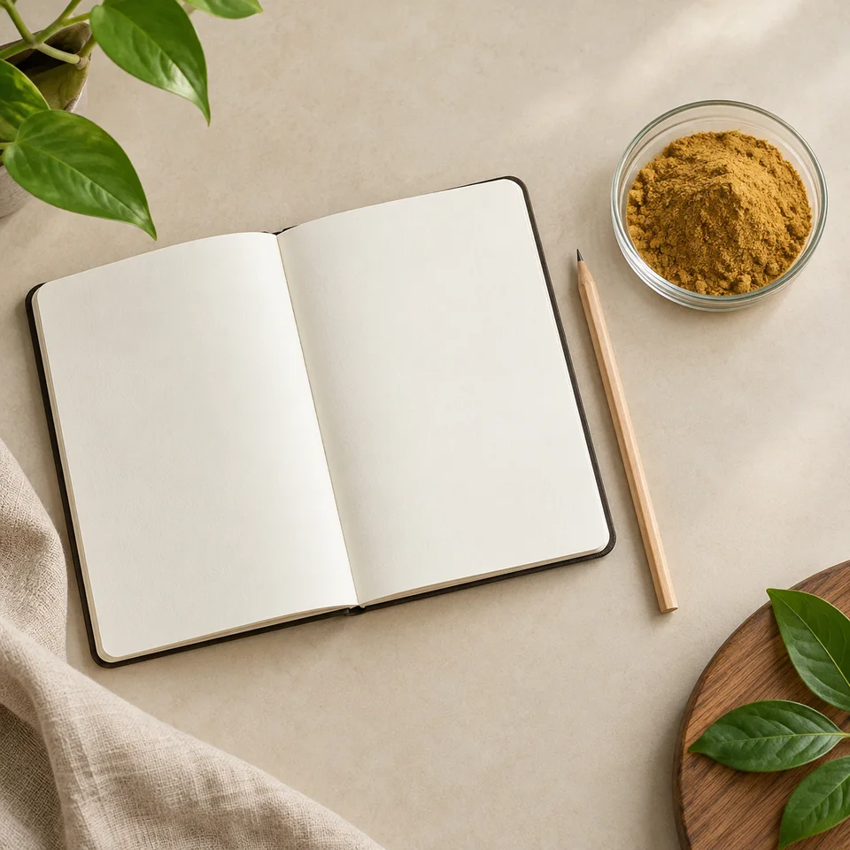 Blank notebook and powder dish for African Mango Seed Extract sourcing requirements
