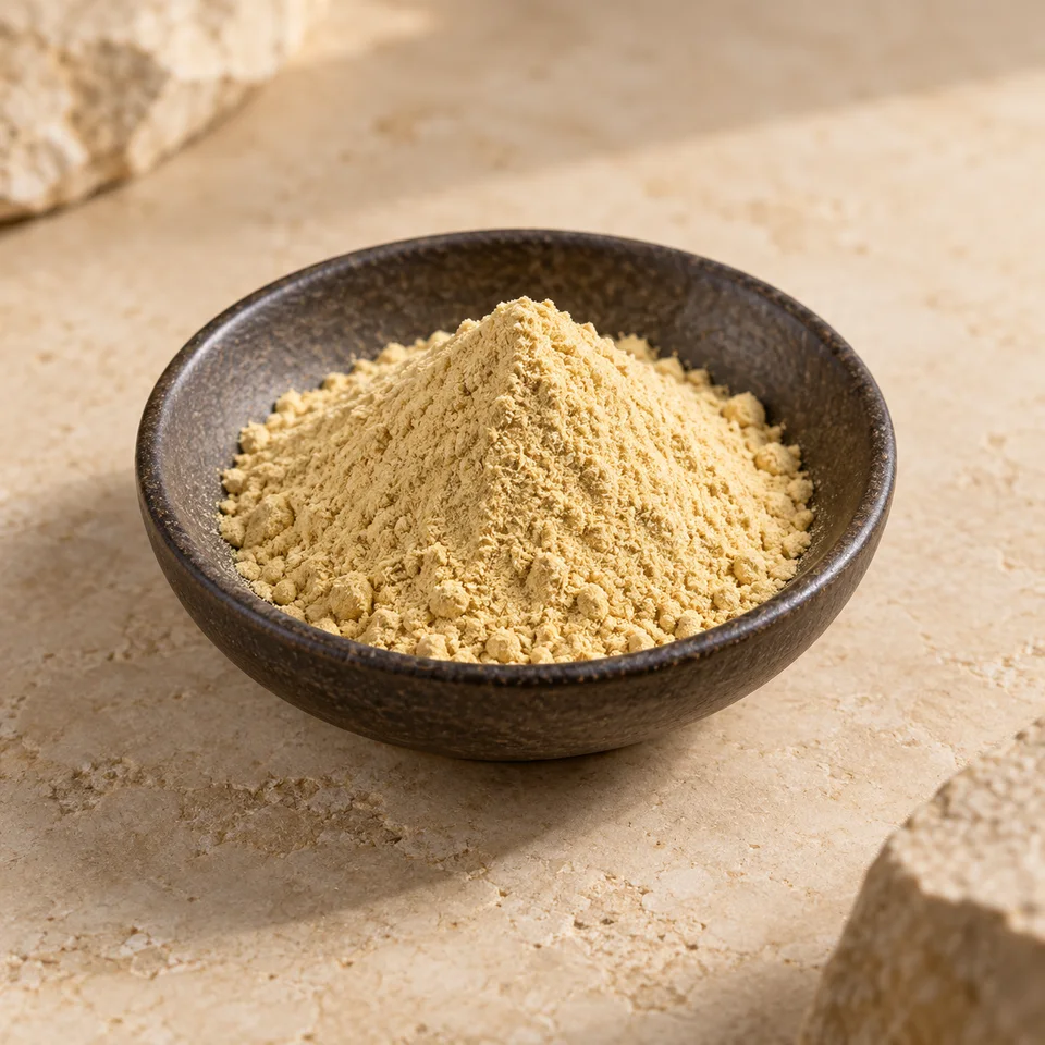 Honeysuckle Extract powder-form marketing context in a dark ceramic dish