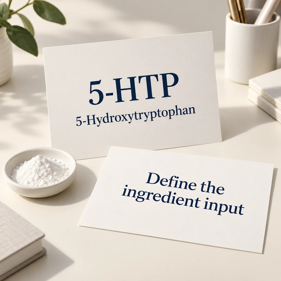 5-Hydroxytryptophan (5-HTP) material identity and composition inputs