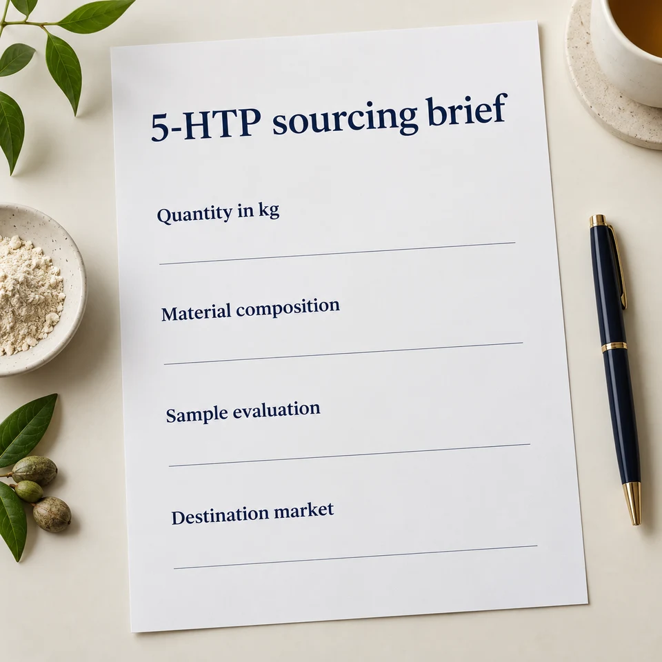 5-Hydroxytryptophan (5-HTP) procurement questions for kg quantity, composition, samples and documents