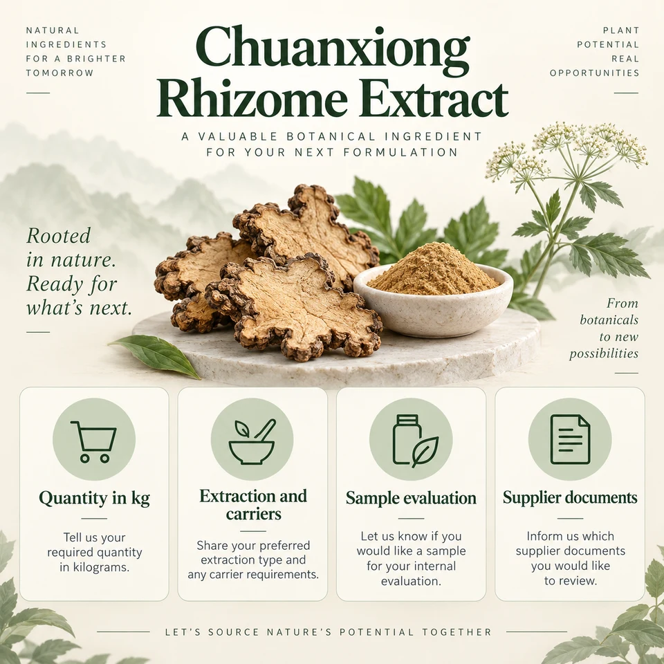 Chuanxiong Rhizome Extract procurement questions for kg quantity, extraction, samples and documents