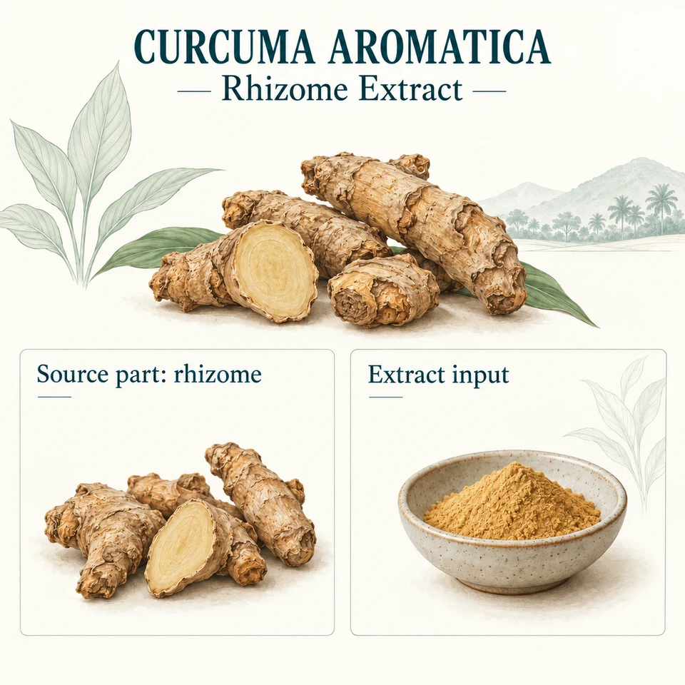 Curcuma Aromatica Rhizome Extract source identity and requested extract inputs