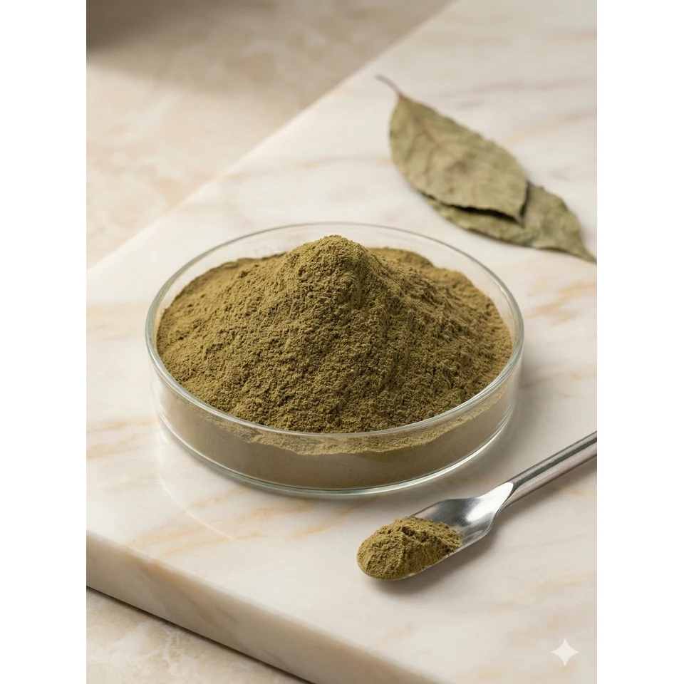 Eucommia Leaf Extract powder and leaf marketing visual