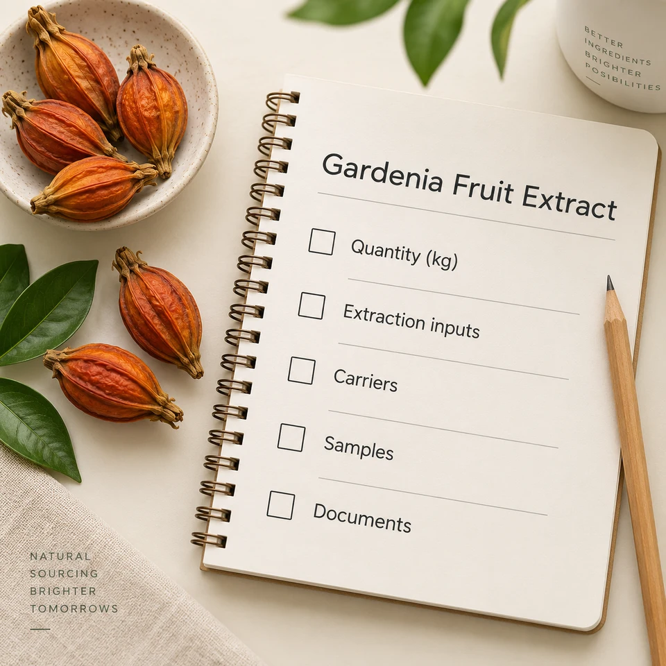 Gardenia Fruit Extract procurement questions for kg quantity, extraction, samples and documents
