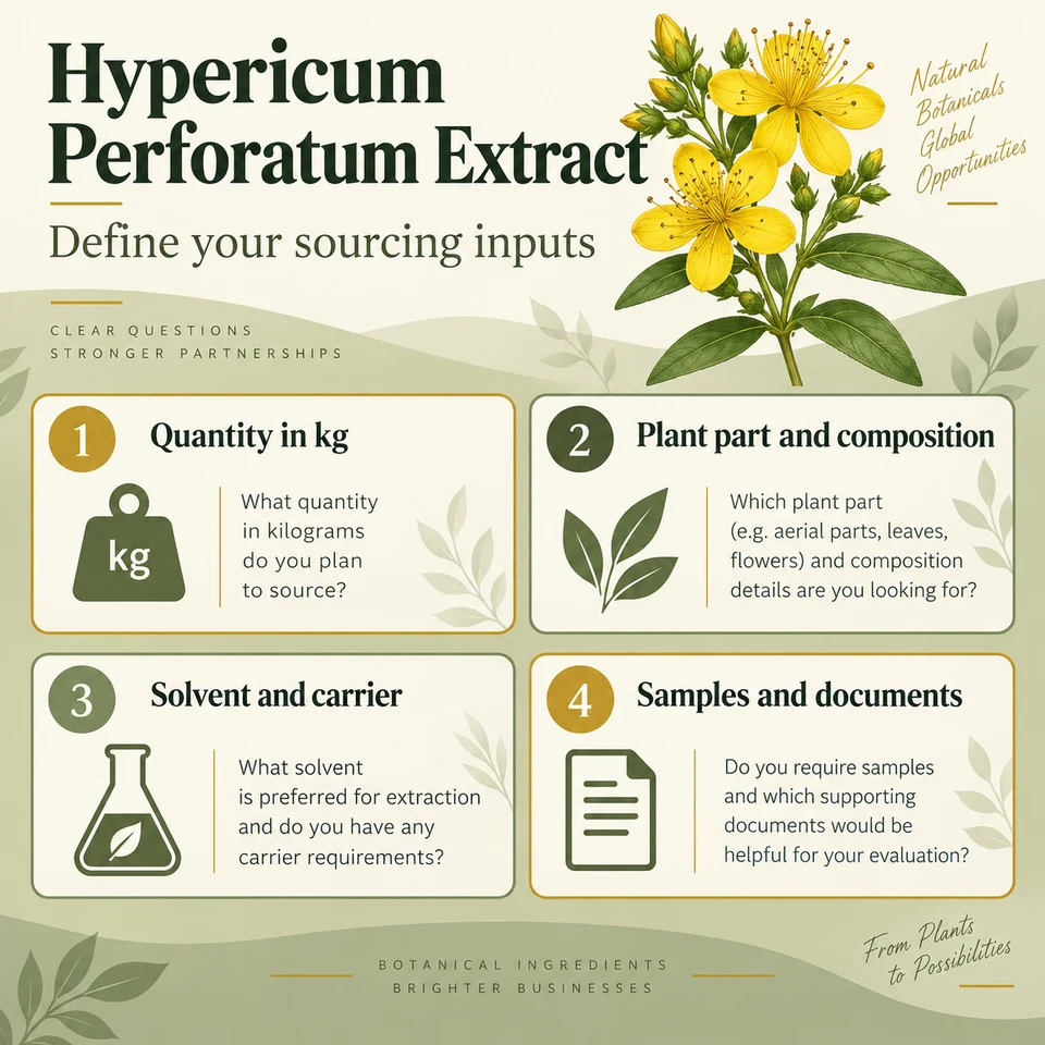 Hypericum Perforatum Extract procurement questions for kg quantity, extraction, samples and documents