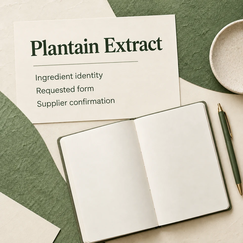 Plantain Extract material identity and composition inputs