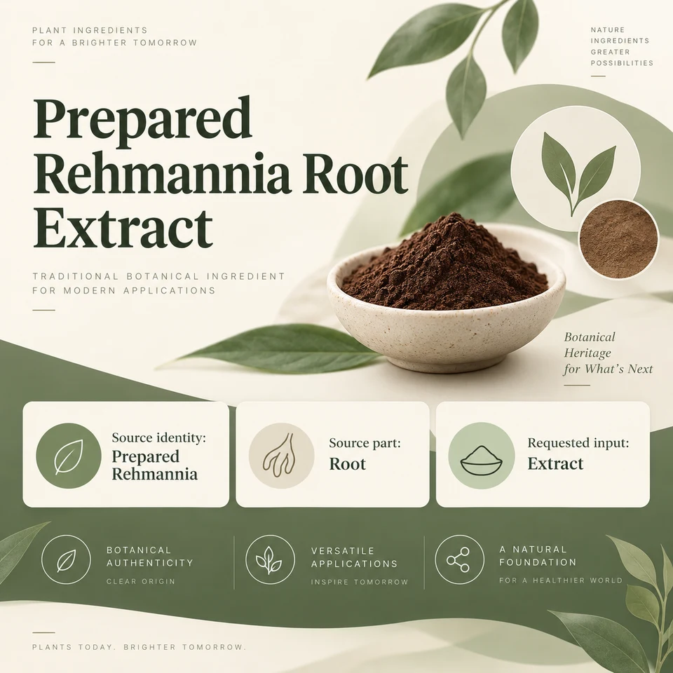 Prepared Rehmannia Root Extract source identity and requested extract inputs