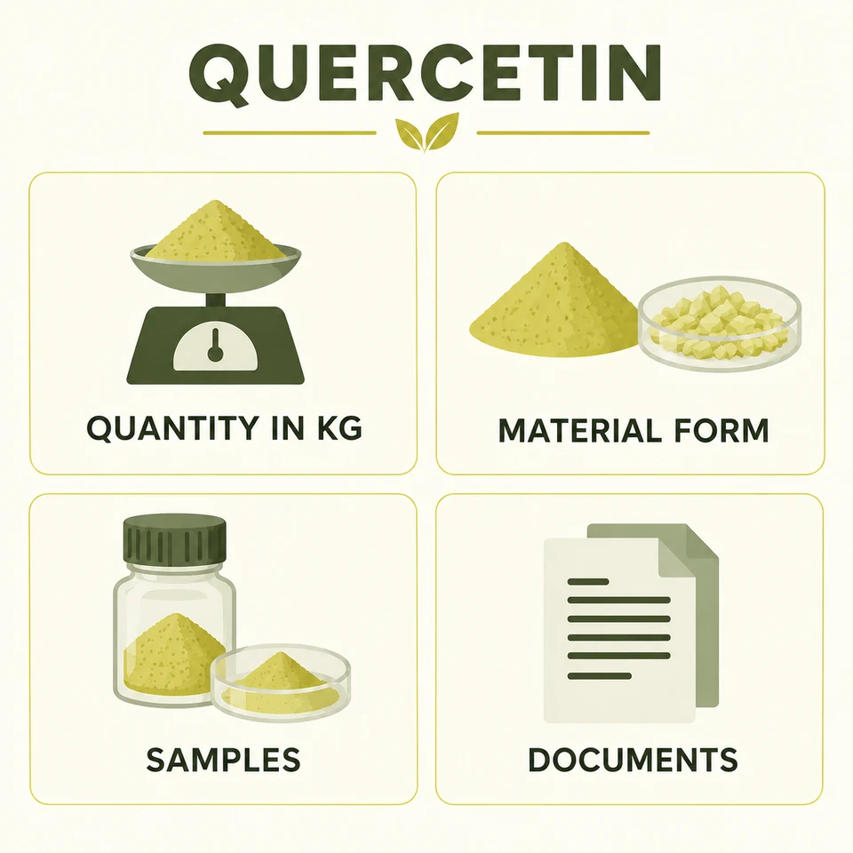 Quercetin procurement questions for kg quantity, extraction, samples and documents