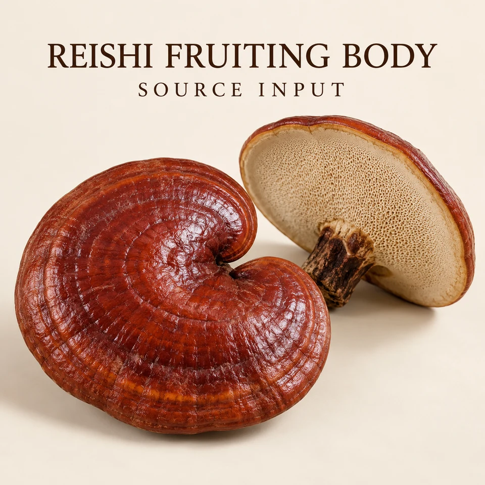 Reishi fruiting-body source input with porous underside