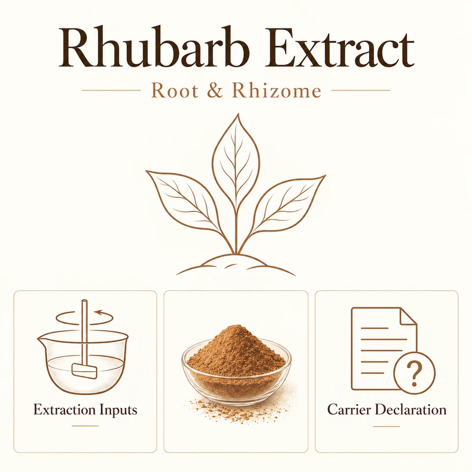 Rhubarb Root and Rhizome Extract source identity and requested extract inputs