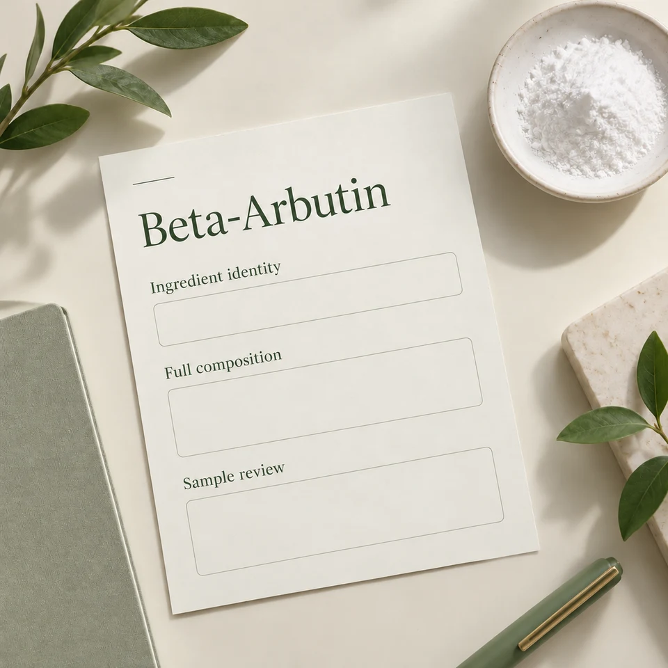 Beta-arbutin identity and composition planning card