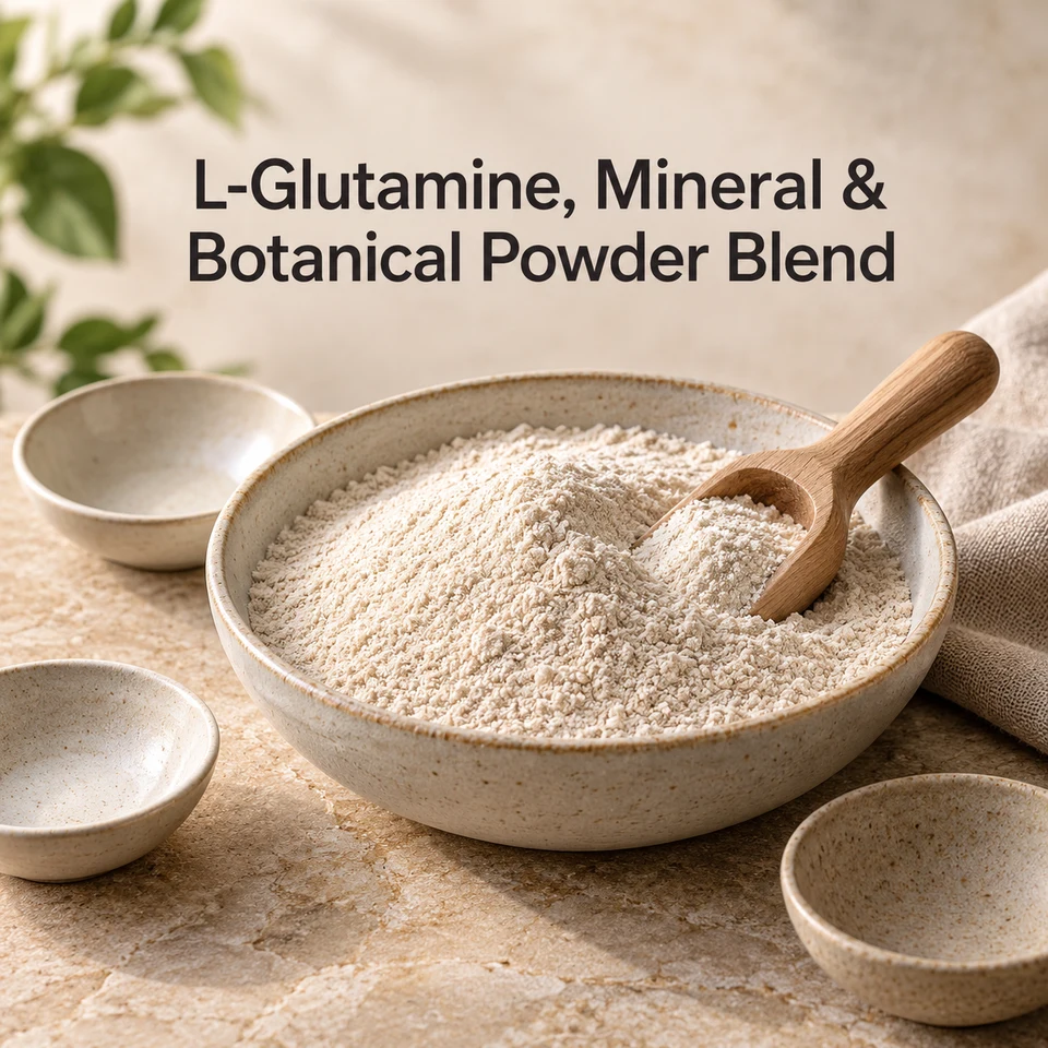 L-Glutamine, Mineral & Botanical Powder Blend ingredient sourcing context
