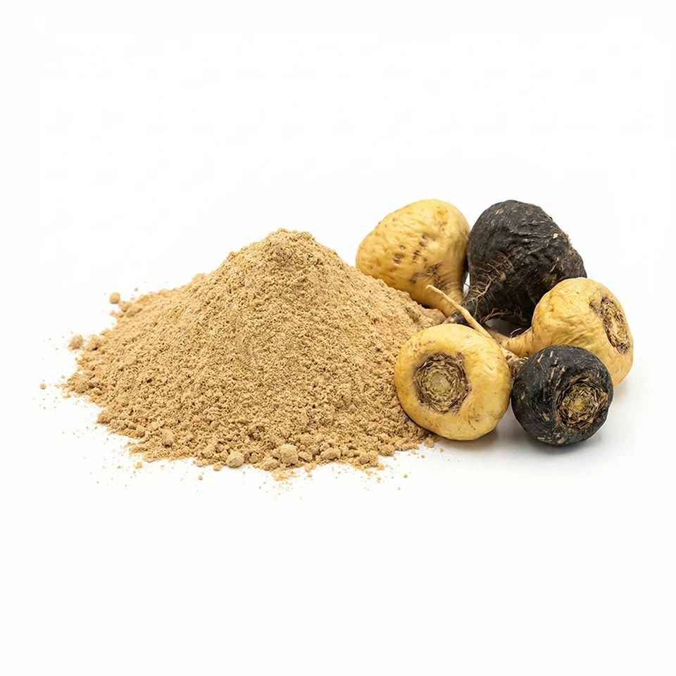 Maca source roots and extract powder context