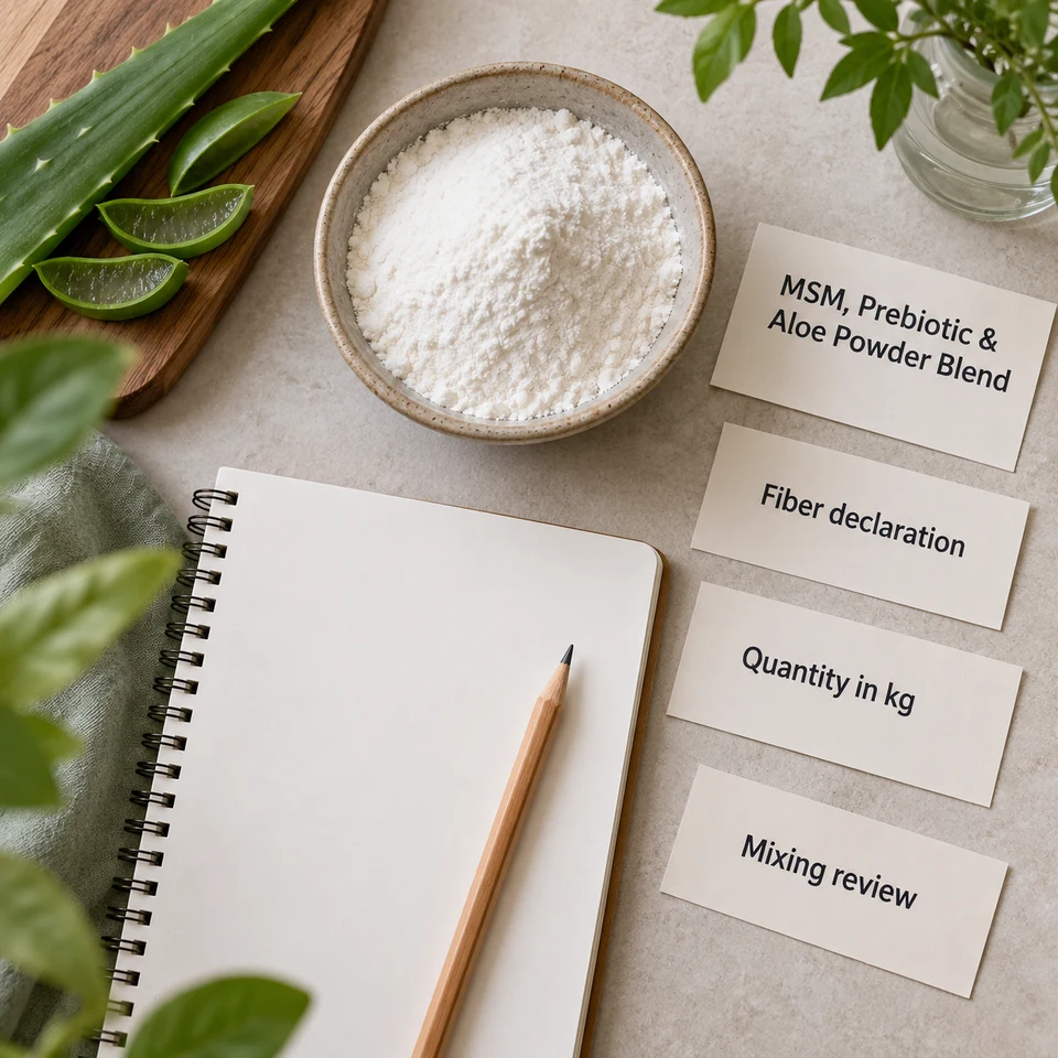 MSM, Prebiotic & Aloe Powder Blend procurement planning by kg