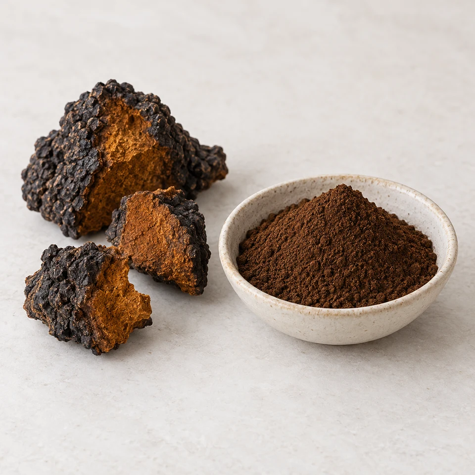 Chaga conk fragments and milled powder procurement forms