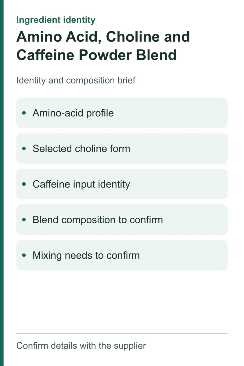 Amino Acid, Choline and Caffeine Powder Blend — ingredient inputs