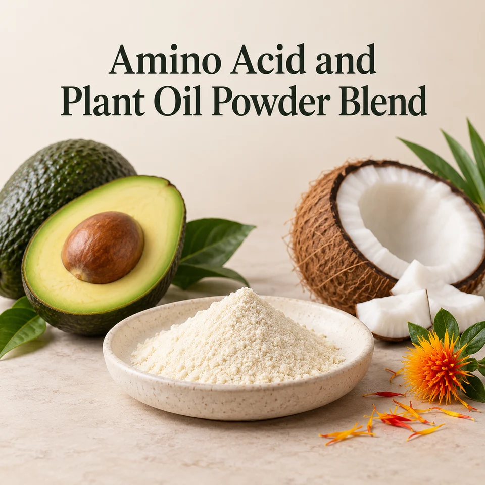 Amino Acid and Plant Oil Powder Blend ingredient sourcing visual