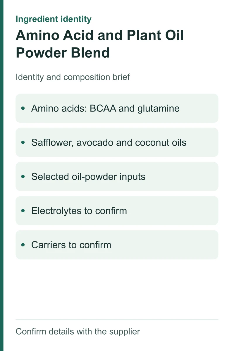 Amino Acid and Plant Oil Powder Blend — ingredient inputs