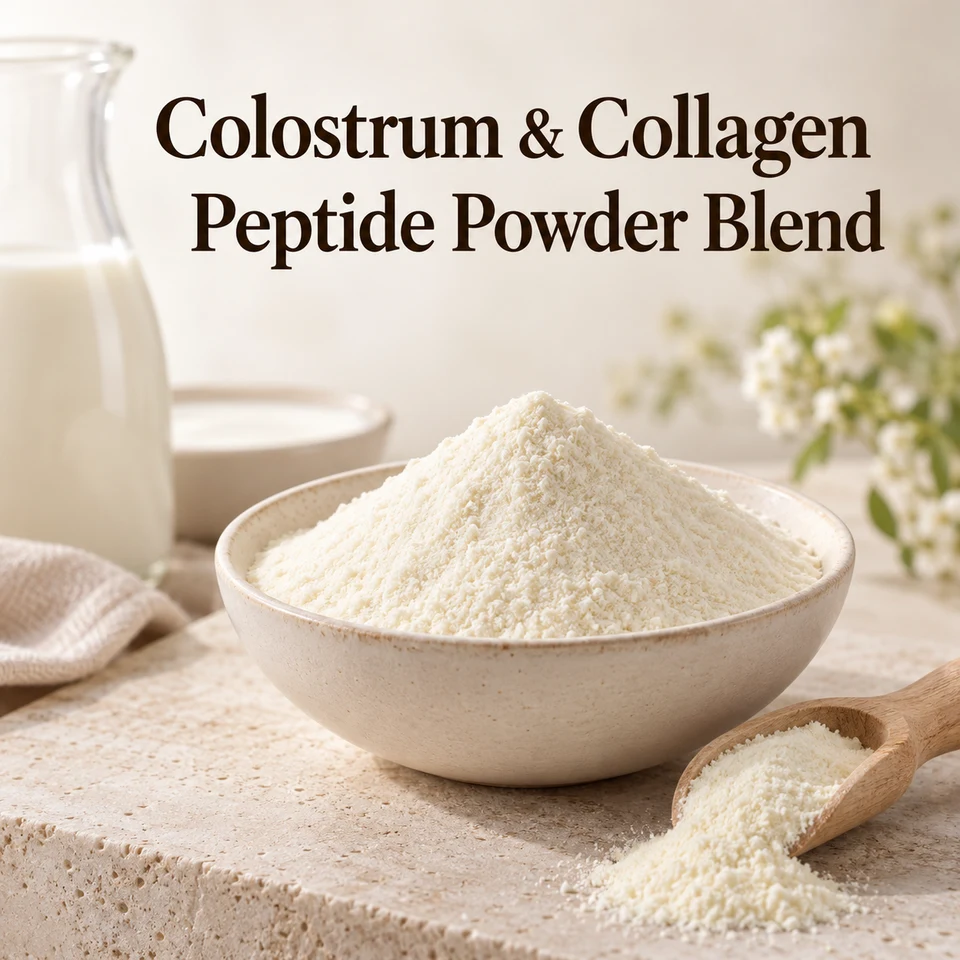 Colostrum & Collagen Peptide Powder Blend ingredient sourcing visual