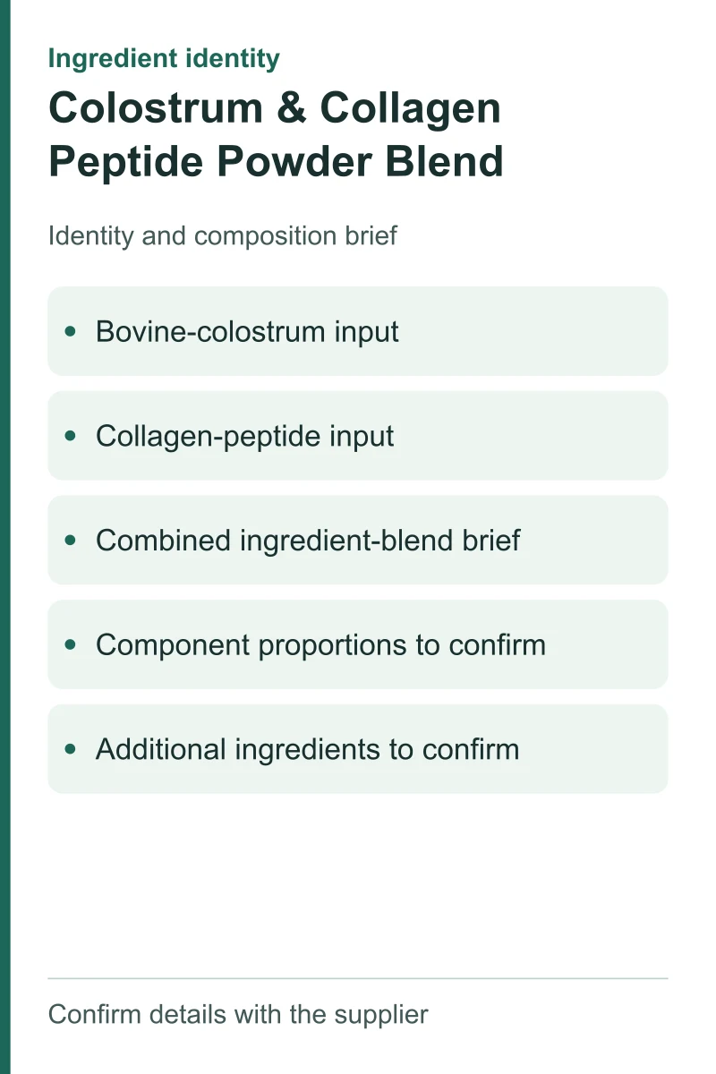 Colostrum & Collagen Peptide Powder Blend — ingredient inputs