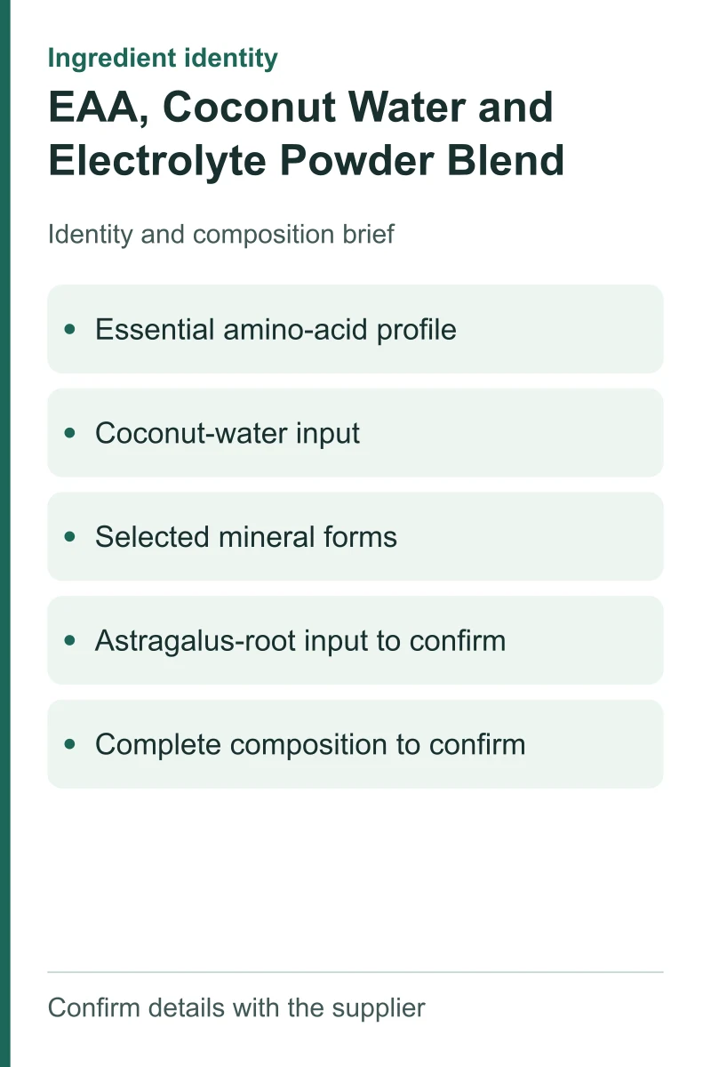 EAA, Coconut Water and Electrolyte Powder Blend — ingredient inputs