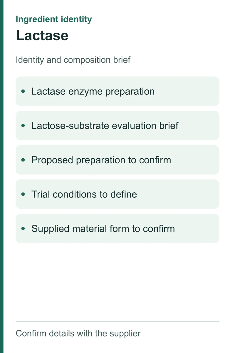 Lactase — ingredient inputs