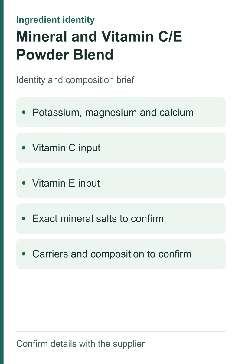 Mineral and Vitamin C/E Powder Blend — ingredient inputs