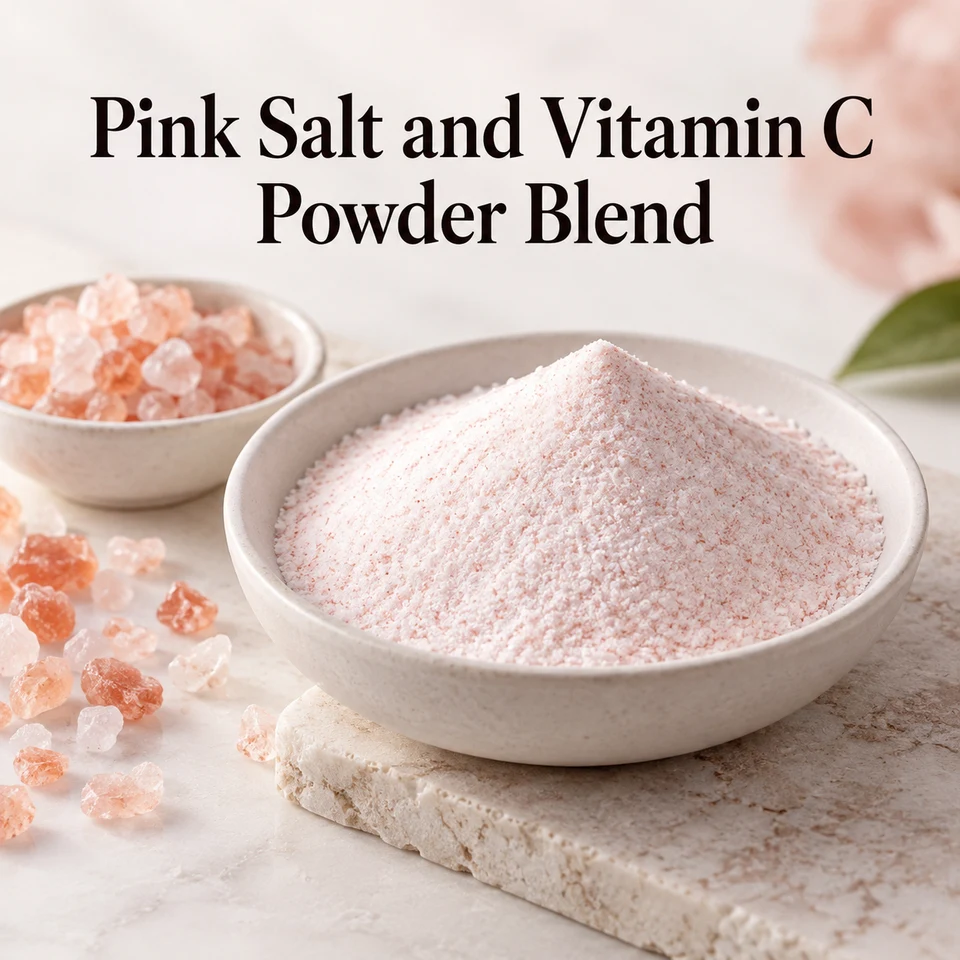 Pink Salt and Vitamin C Powder Blend ingredient sourcing visual