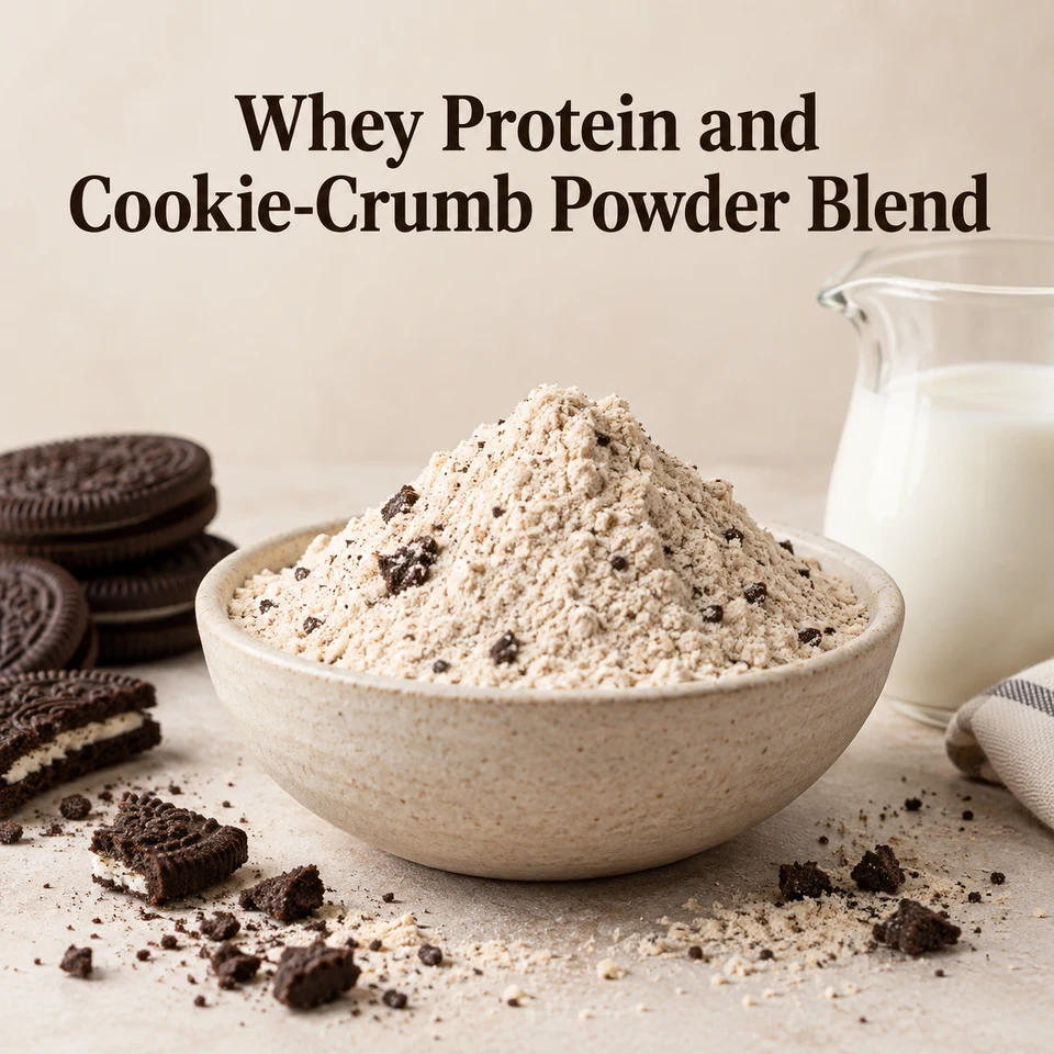 Whey Protein and Cookie-Crumb Powder Blend ingredient sourcing visual