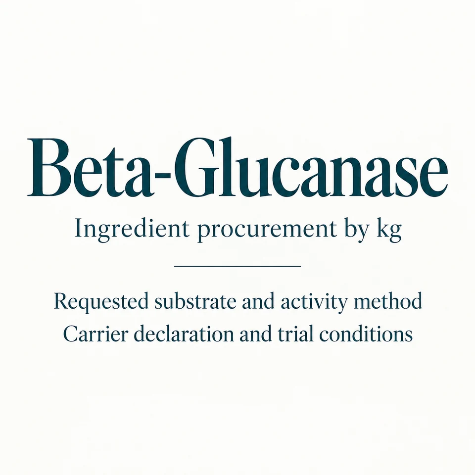 Beta-Glucanase ingredient identity and procurement by kg