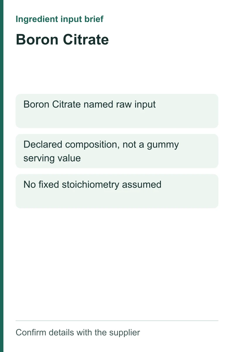 Boron Citrate ingredient input brief