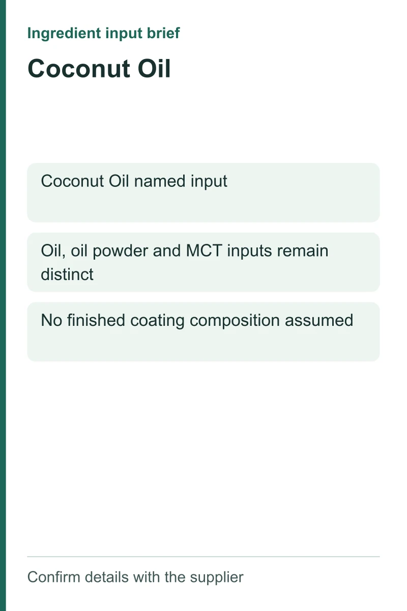 Coconut Oil ingredient input brief