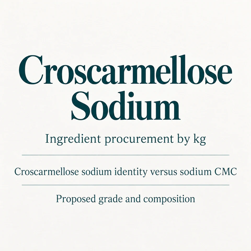 Croscarmellose Sodium ingredient identity and procurement by kg