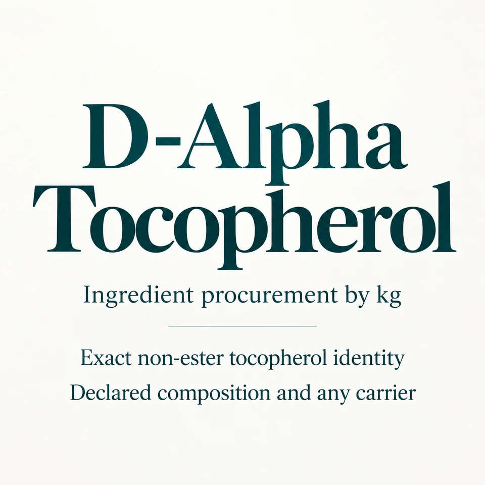 D-Alpha Tocopherol ingredient identity and procurement by kg