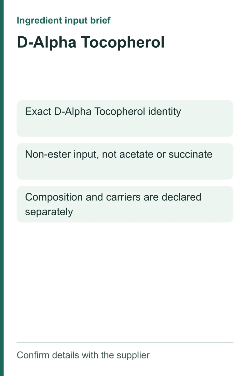D-Alpha Tocopherol ingredient input brief