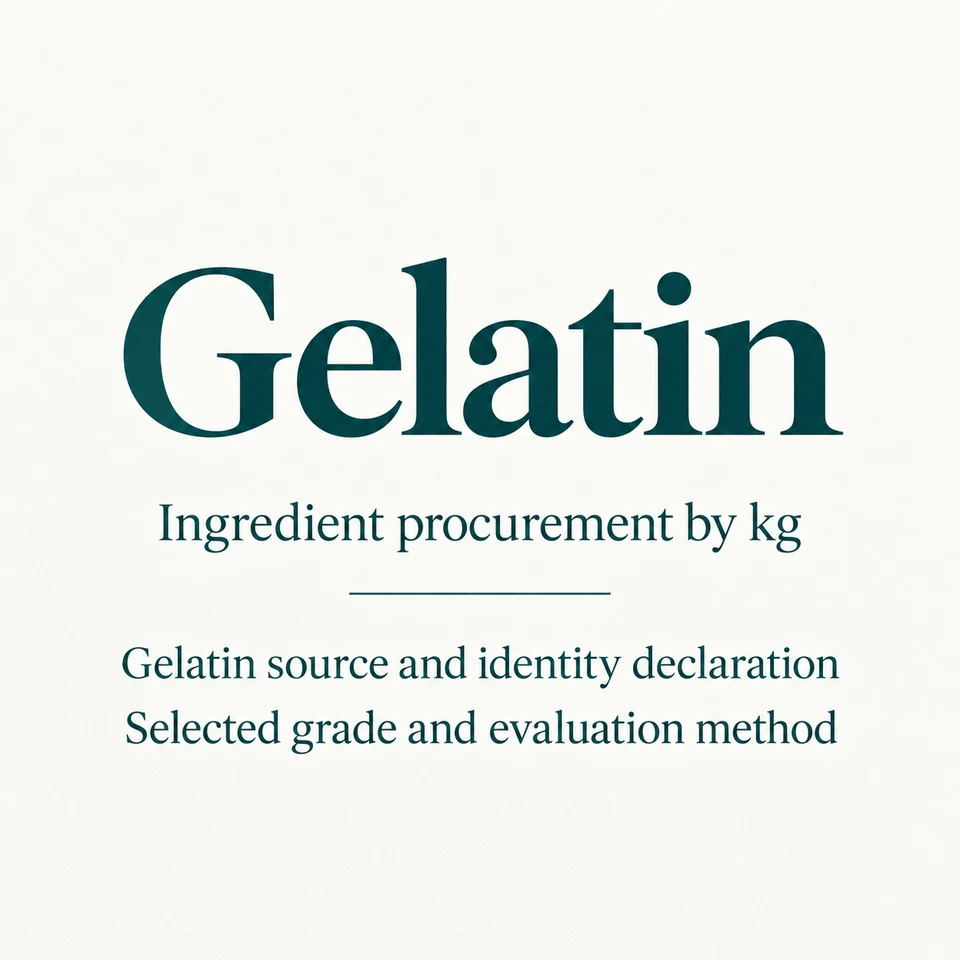 Gelatin ingredient identity and procurement by kg