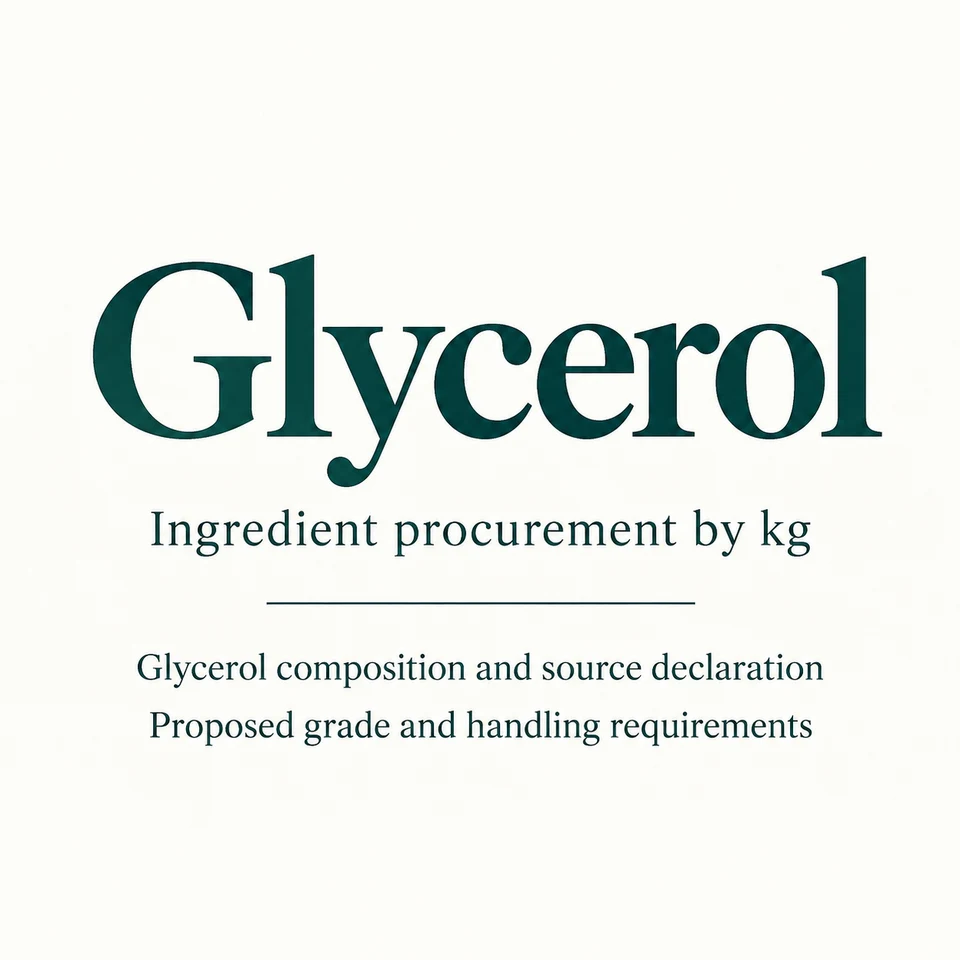 Glycerol ingredient identity and procurement by kg