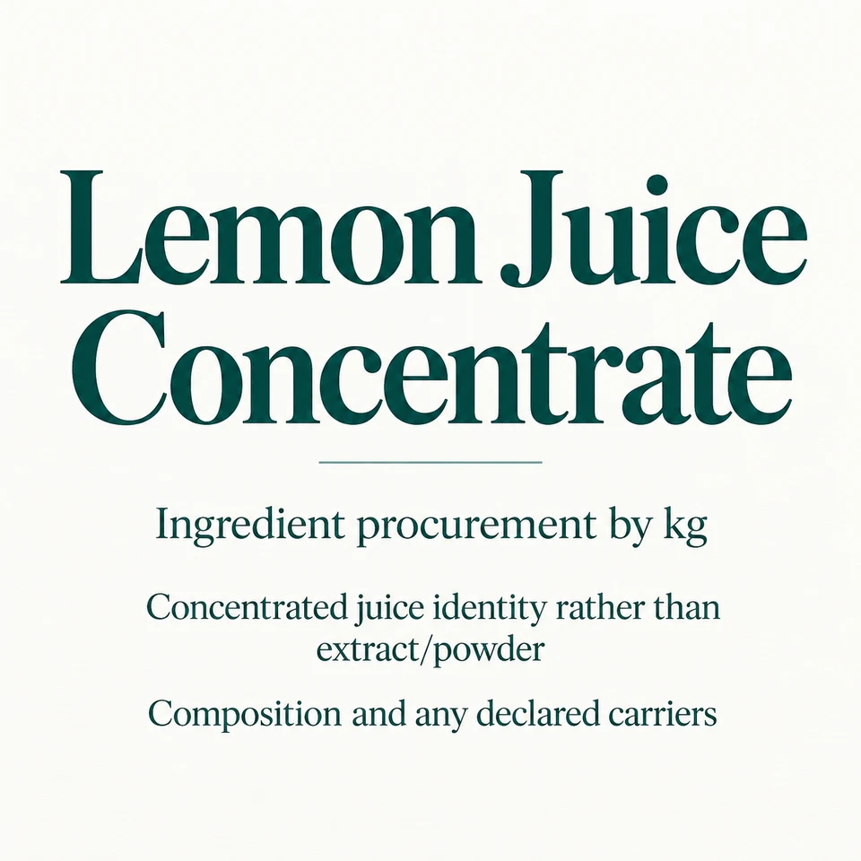 Lemon Juice Concentrate ingredient identity and procurement by kg