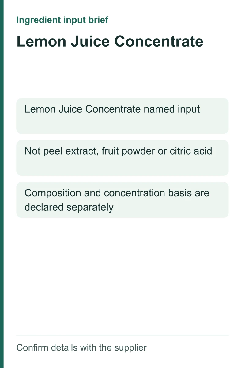Lemon Juice Concentrate ingredient input brief