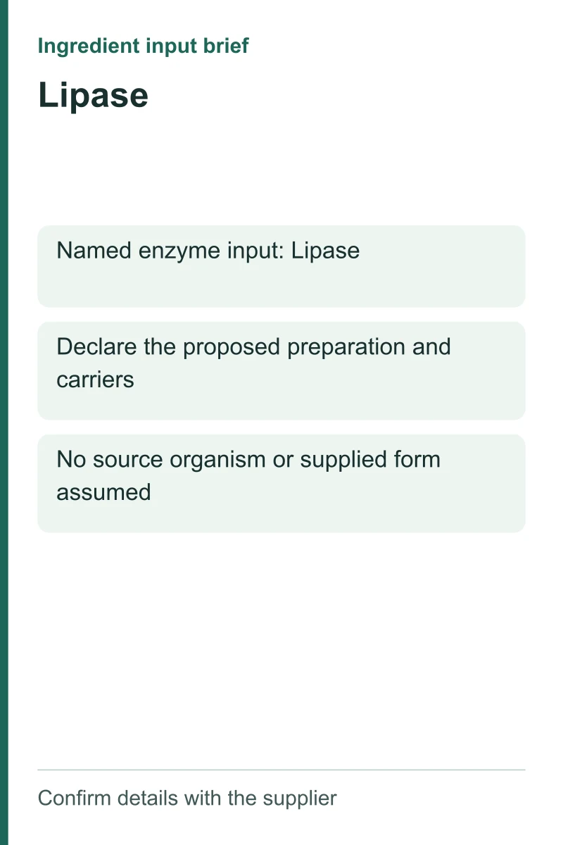 Lipase ingredient input brief