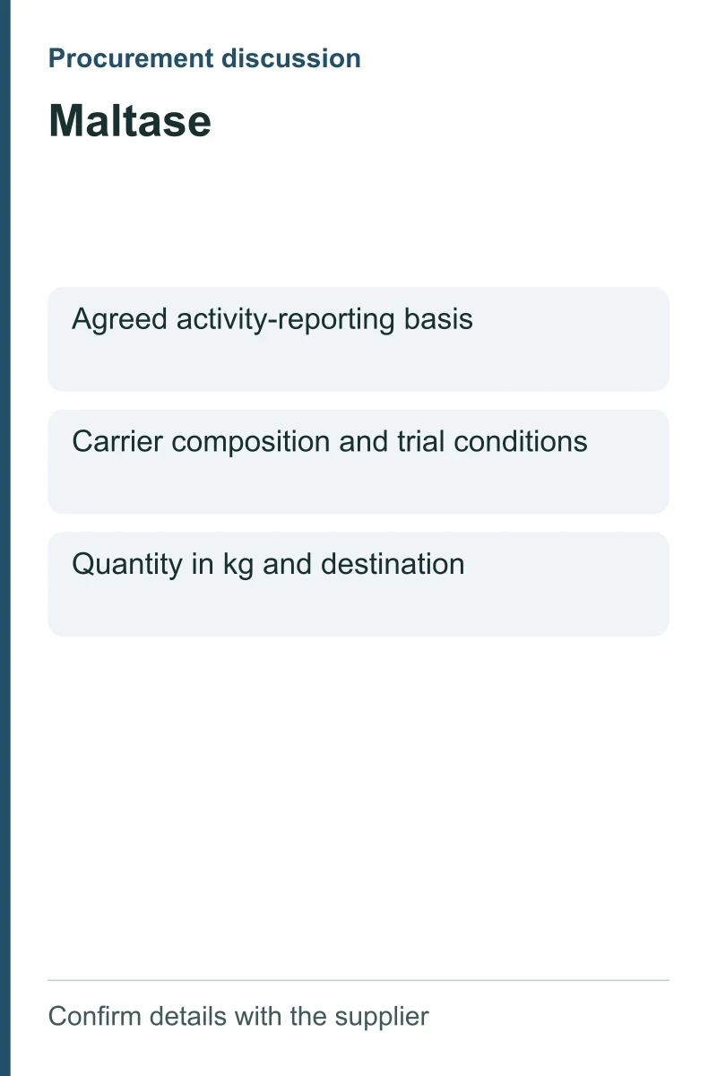 Maltase procurement discussion by kg