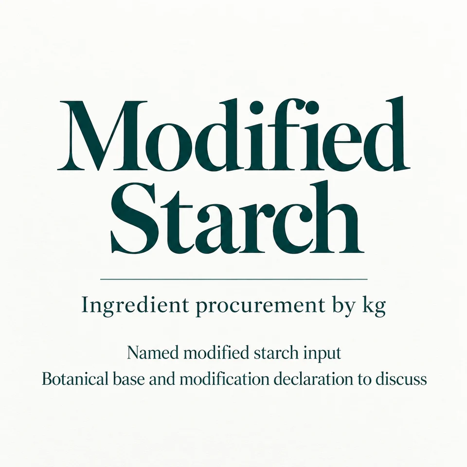 Modified Starch ingredient identity and procurement by kg