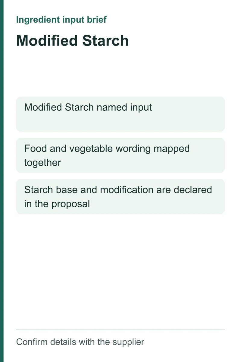 Modified Starch ingredient input brief