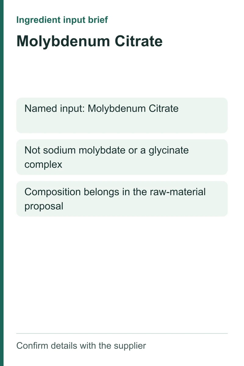 Molybdenum Citrate ingredient input brief