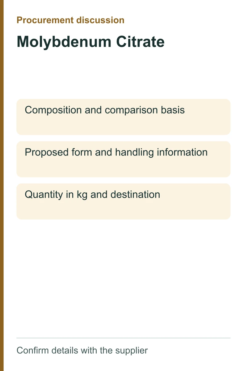 Molybdenum Citrate procurement discussion by kg