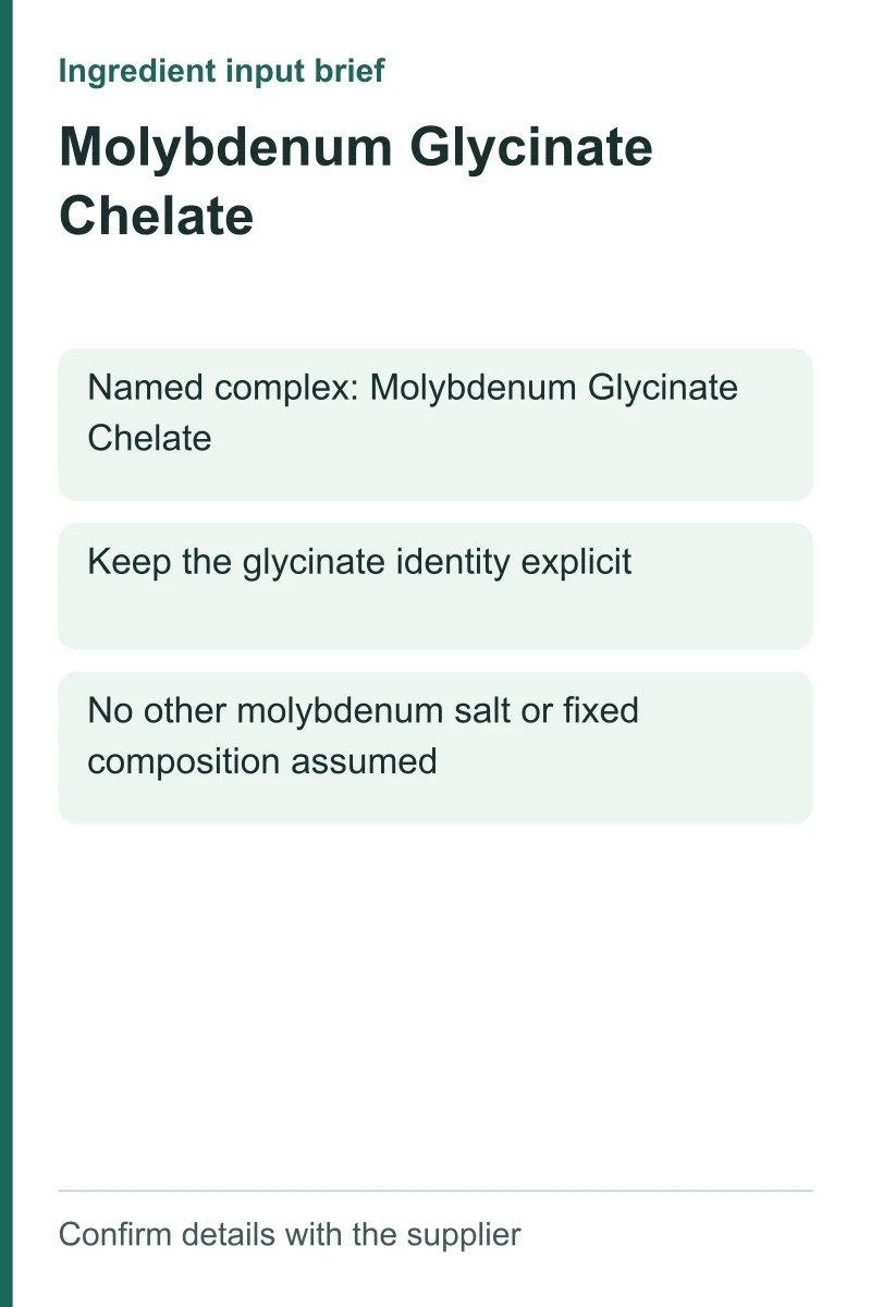 Molybdenum Glycinate Chelate ingredient input brief