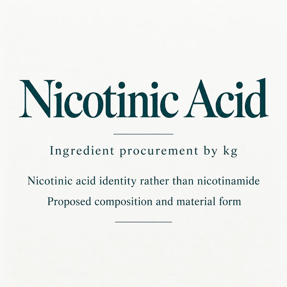 Nicotinic Acid ingredient identity and procurement by kg
